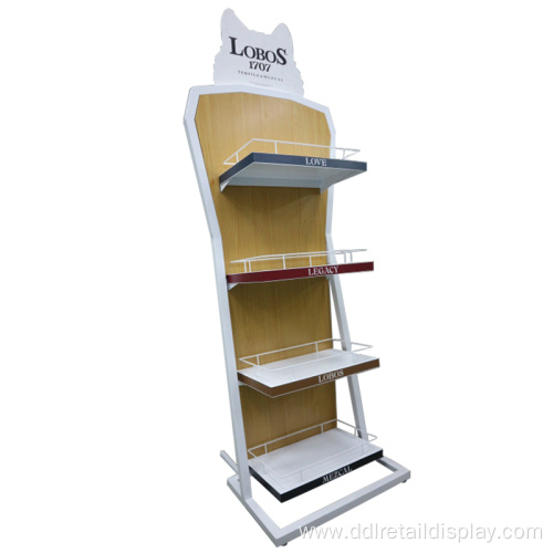 4 shelf wine metal wood display